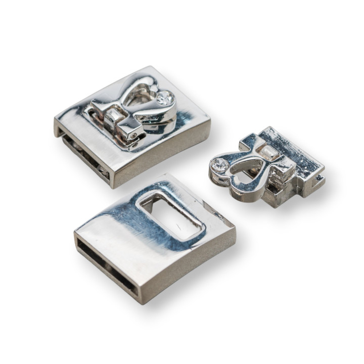 Brass Clasp With Rhinestones For Leather Bracelets 20x26mm 5pcs Rhodium Plated