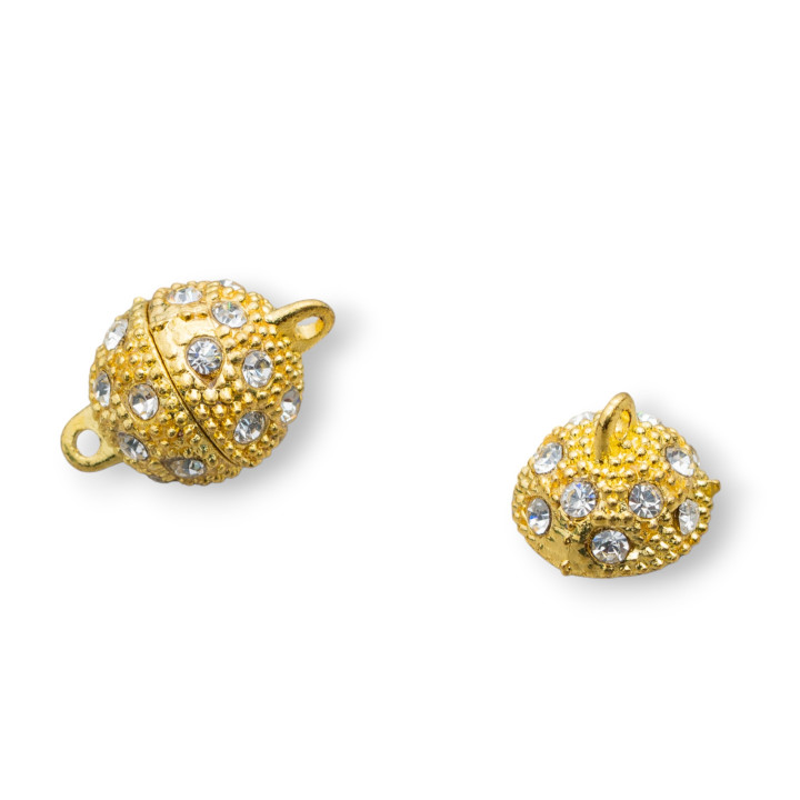 Kugelverschluss aus Messing mit Magnet und Strass 12mm 22St. Golden
