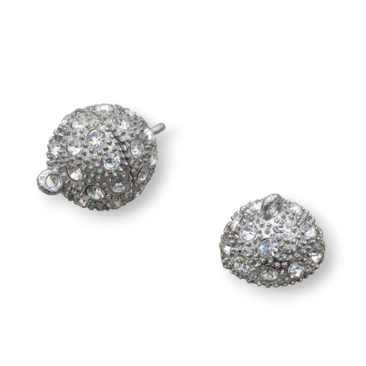 Cierre Bola Laton Con Iman Y Strass 14mm 16pz Rodio