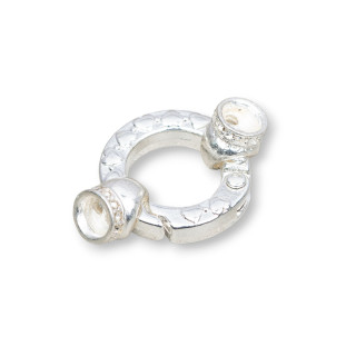 Round Brass Clasp With Cups and Rhinestones 16x22mm 8pcs Silver