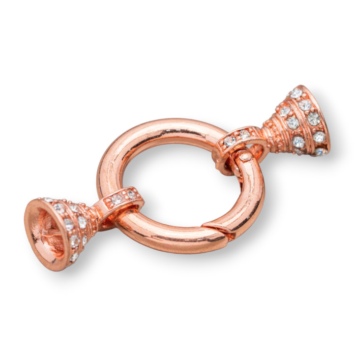 Round Brass Clasp With Cups and Rhinestones 25mm 8pcs Rose Gold