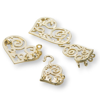 Perforated Brass Heart Clasp 24x30mm 8 Pairs Golden