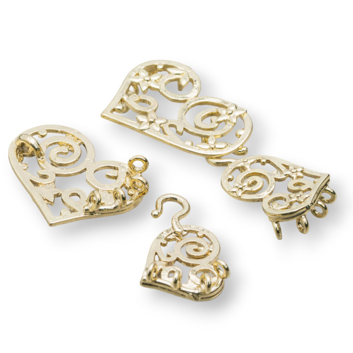 Perforated Brass Heart Clasp 24x30mm 8 Pairs Golden