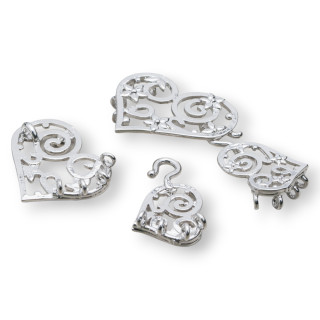 Chiusura Di Ottone Traforato Cuore 24x30mm 8 Paia Rodiato