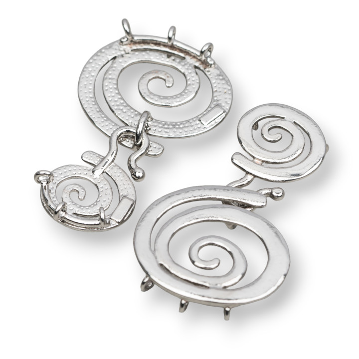 Spiral Perforated Brass Clasp 30x27mm 8pcs Rhodium Plated