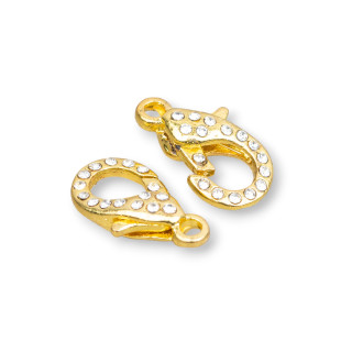 Chiusura Moschettone Di Ottone Con Strass 12x21mm 12pz Dorato