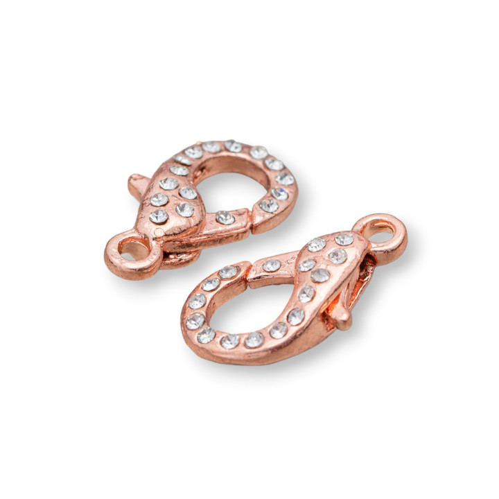 Chiusura Moschettone Di Ottone Con Strass 12x21mm 12pz Oro Rosa