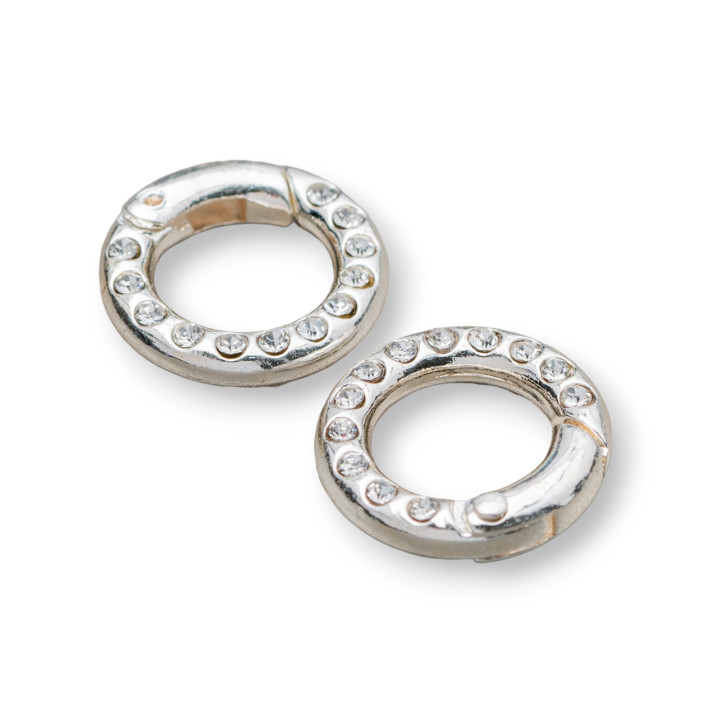 Round Brass Hook With Rhinestones 20mm 14pcs Silver