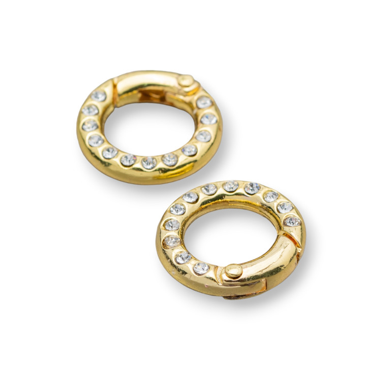 Round Brass Hook With Rhinestones 20mm 14pcs Golden