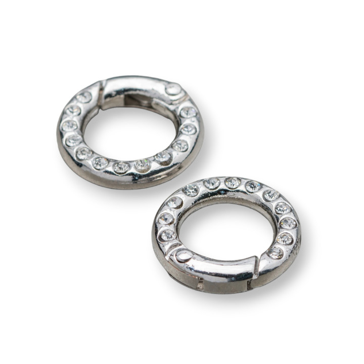 Chiusura Gancio di Ottone Tondo Con Strass 20mm 14pz Rodiato