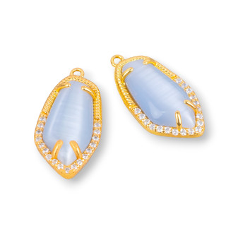 Connecteur Composant Laiton Avec Oeil De Chat Incorporé Et Zircons Irréguliers 12x22mm 10pcs Gris Doré