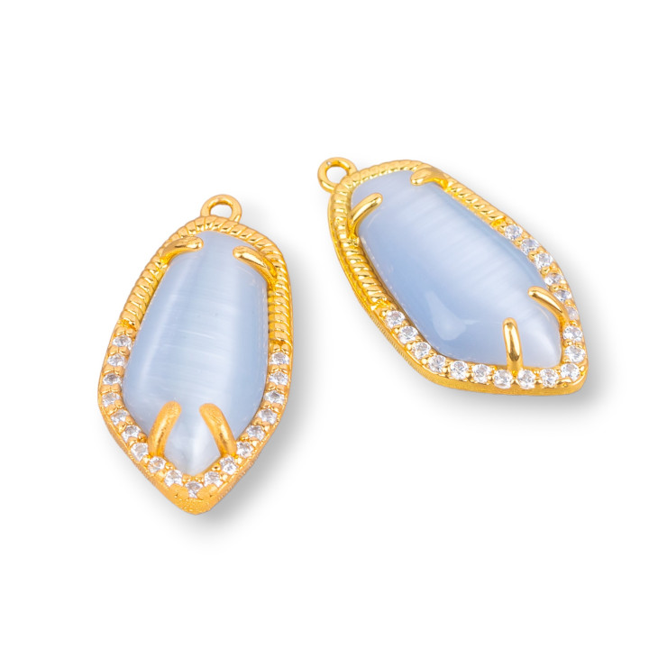 Conector Componente Latón Con Ojo De Gato Incrustado Y Circonitas Irregulares 12x22mm 10pcs Gris Dorado