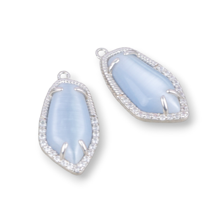 Connecteur Composant Laiton Avec Oeil De Chat Incorporé Et Zircons Irréguliers 12x22mm 10pcs Plaqué Rhodium Gris