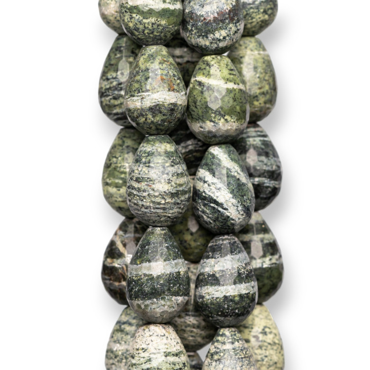 Jaspe Serpentine Vert Gouttes Briolette Facette 10x14mm