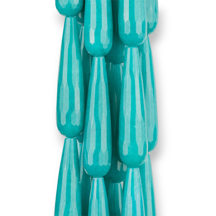 Briolette Jade Turquesa Gotas Facetadas 12x50mm
