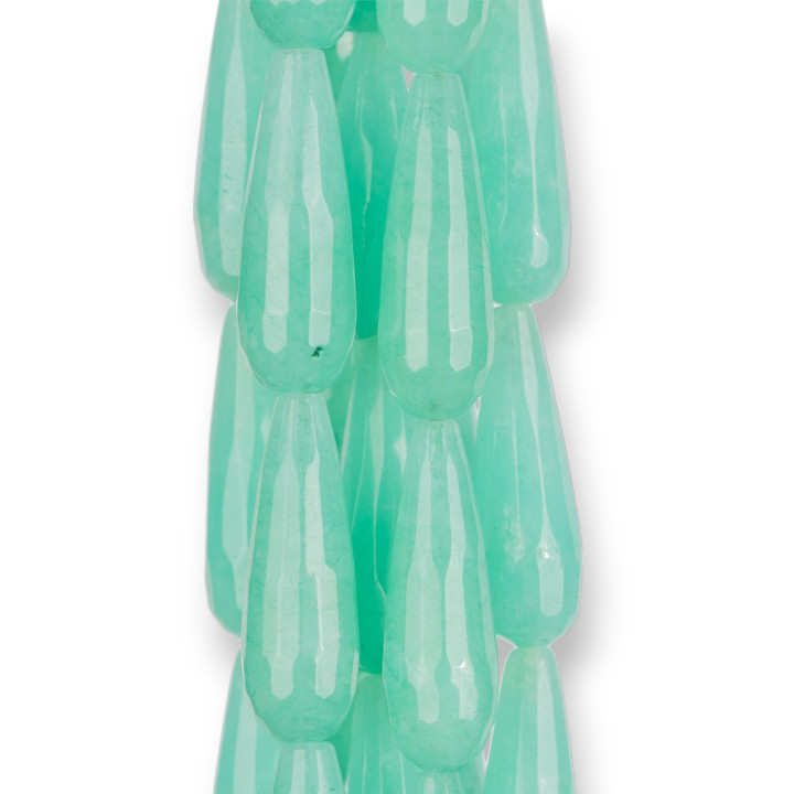 Gotas Briolette Facetadas De Crisoprasa Verde Jade 10x30mm