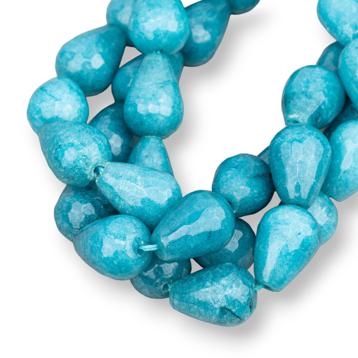 Blue Jade Teal Briolette Gotas Facetadas 13x18mm