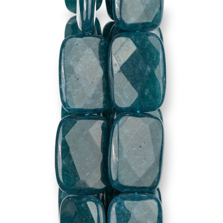 Blaues Jade-Knickenten-Rechteck, flach facettiert, 22 x 30 mm