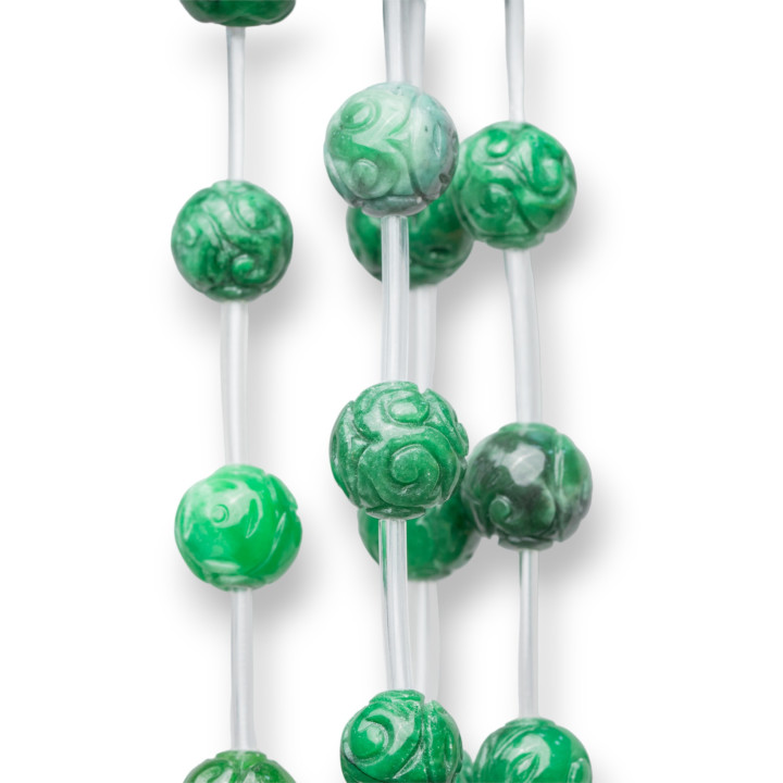 Burma Jade Engraved Ball 12mm 10pcs