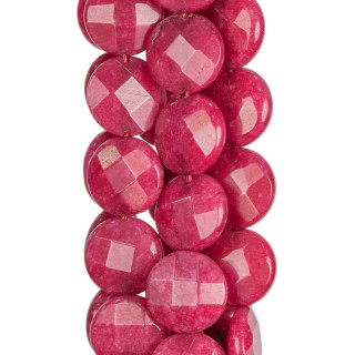 Flache, runde, facettierte Rubellit-Jade, 14 mm, klares Fuchsia