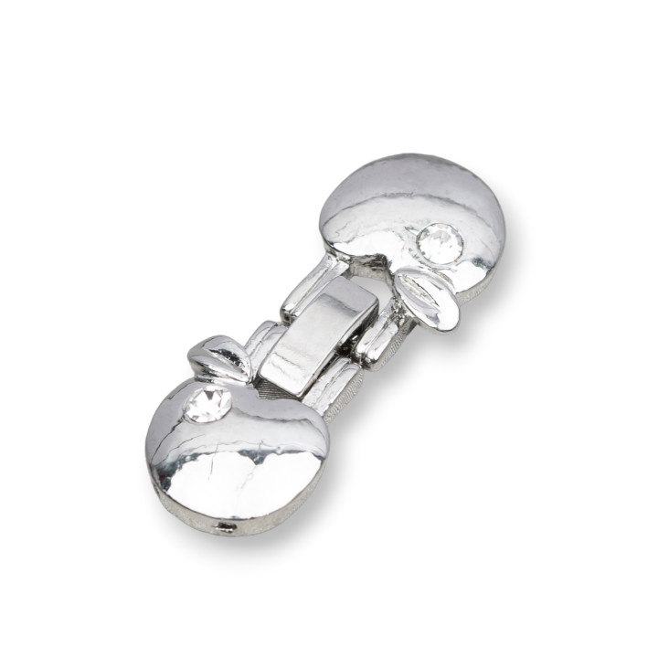 Brass Clasp With Rhinestones - Apple 14x30mm - 10pcs - Rhodium Plated