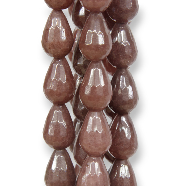 Jade Marron Foncé Briolette Gouttes Facettes 13x18mm