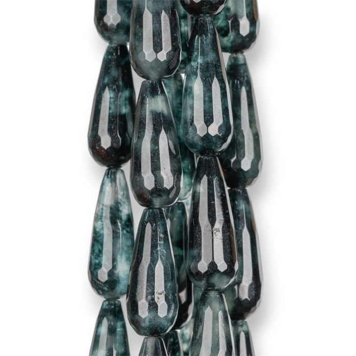 Jade Vert Macchiato Gouttes Briolette Facette 11x28mm