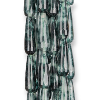 Jade Verde Macchiato Gotas Briolette Facetado 8x25mm