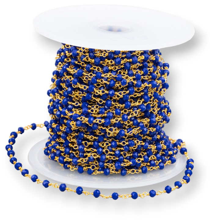 Ροζάριο Αλυσίδα Με Κρύσταλλα 15m Golden Electric Blue