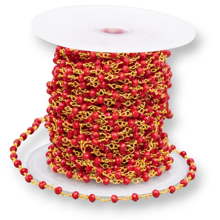 Rosary Chain With Crystals 15m Golden Bordauex