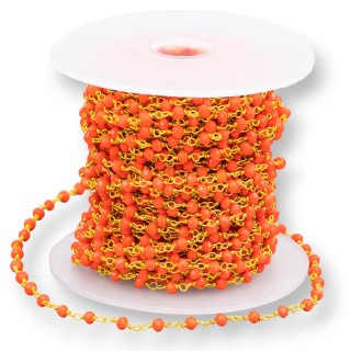 Chaîne Chapelet Avec Cristaux 15mt Corail Doré