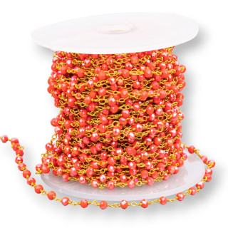 Rosary Chain With Crystals 15m Golden Red AB