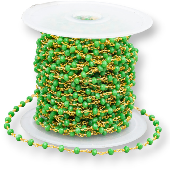 Chaîne Chapelet Avec Cristaux 15mt Doré Vert Clair