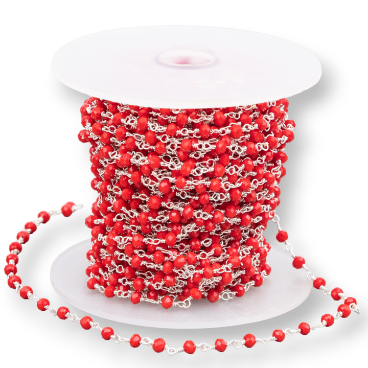 Rosary Chain With Crystals 15m Red Rhodium Plated