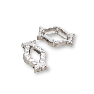 Abstandshalter aus Messing mit 3 Löchern, Strass an der langen Seite, 10 x 16 mm, 50 Stück, Rhodium