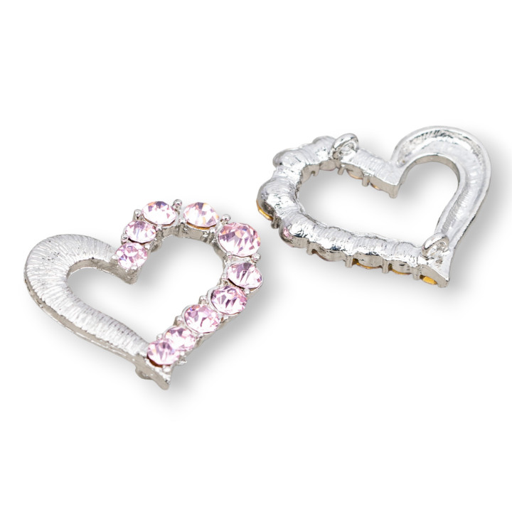 Distanziatore Di Ottone Con Strass Cuore Forato 30x26mm 15pz Rosa
