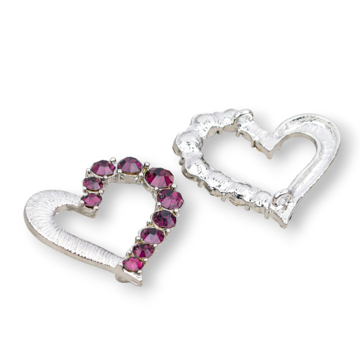 Brass Spacer With Drilled Heart Rhinestones 30x26mm 15 τμχ Μωβ