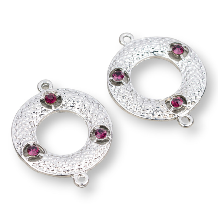 Intercalaire Laiton Rond Perforé Strass 24x30mm 25pcs Violet