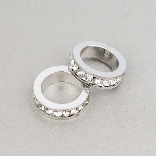 Messingring Unterlegscheiben Abstandshalter mit Strass 18mm 18St Rhodium