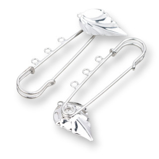 Rhodium-Plated Brass Brooch Base With 3 Rings 70x30mm 10pcs