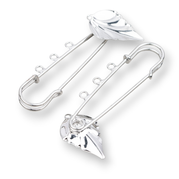 Rhodium-Plated Brass Brooch Base With 3 Rings 70x30mm 10pcs