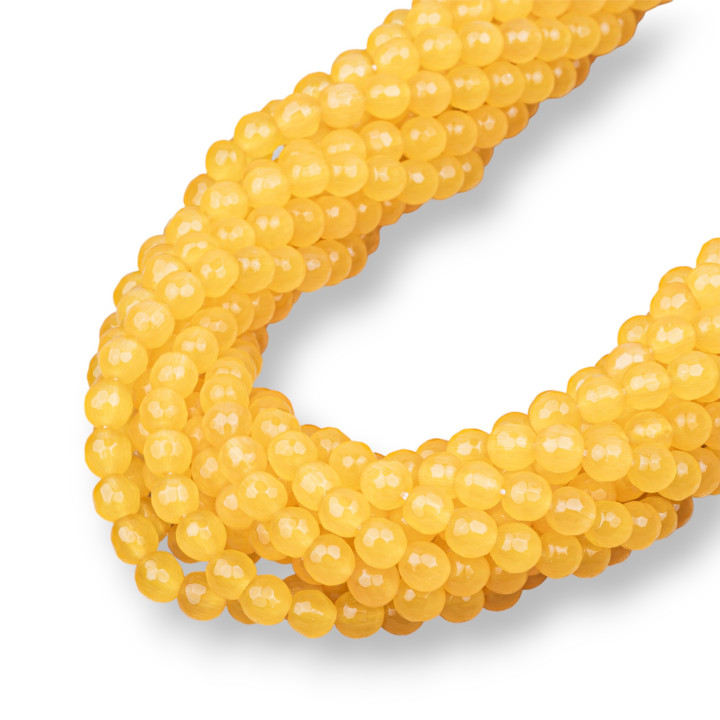 Occhio Di Gatto Giallo Perlina Tonda Sfaccettata 6mm