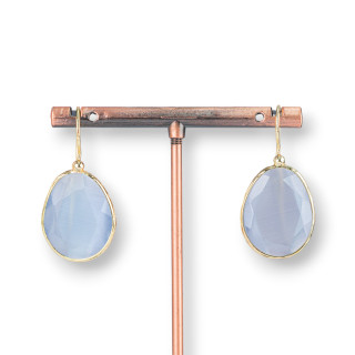 Hakenohrringe aus Bronze mit Mango-Katzenauge, eingefasst, 18 x 36 mm, 1 Paar, Grau