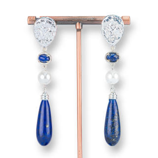 Wrought Bronze Stud Earrings With Teardrop Teardrops 13x75mm Blue