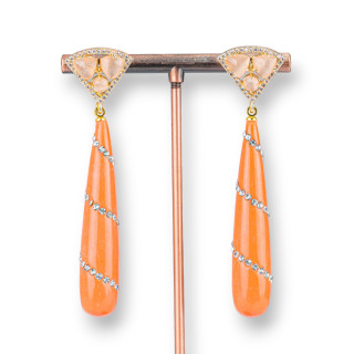 Boucles D'oreilles Tiges Oeil De Chat En Bronze Sertie De Gouttes En Pâte De Zircon 18x70mm Orange