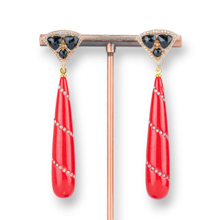 Χάλκινα καρφωτά σκουλαρίκια με μάτι γάτας Σετ με σταγόνες πάστα ζιργκόν 18x70mm Κόκκινο