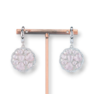 Boucles D'oreilles Tiges Bronze Avec Pendentif Oeil De Chat Incrusté 24x40mm Poudre