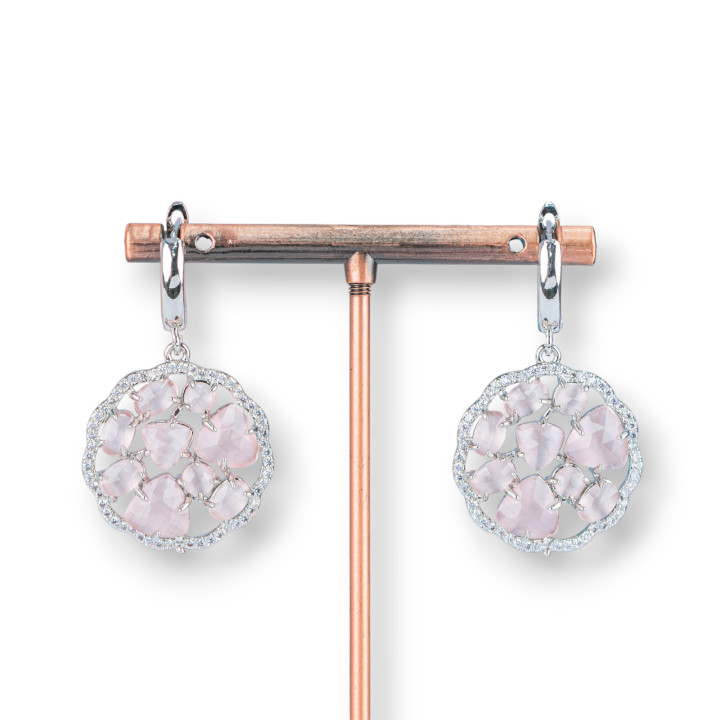 Boucles D'oreilles Tiges Bronze Avec Pendentif Oeil De Chat Incrusté 24x40mm Poudre