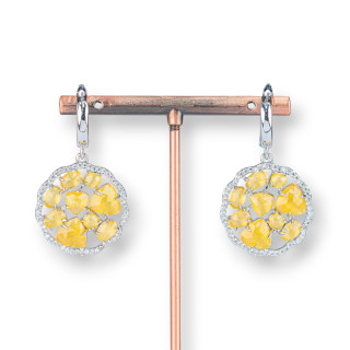 Boucles D'Oreilles Tige Bronze Avec Pendentif Oeil De Chat Serti 24x40mm Jaune