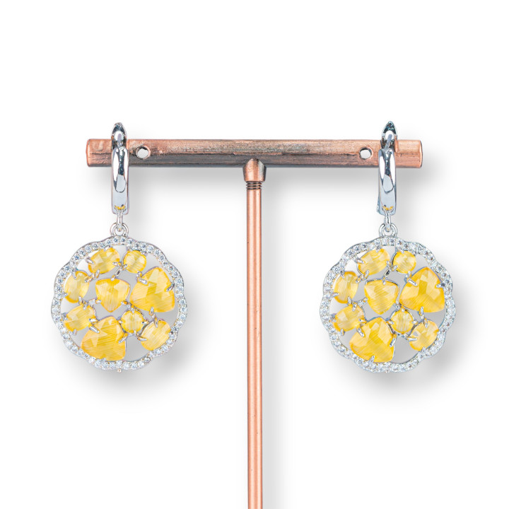 Bronze Stud Earrings with Cat's Eye Pendant Set 24x40mm Yellow